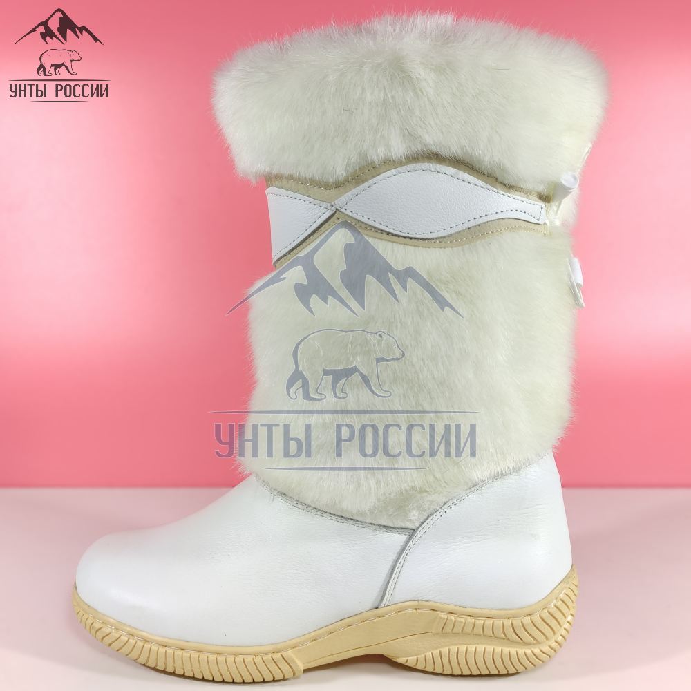 Унты женские натуральные белые кожаные, литая подошва